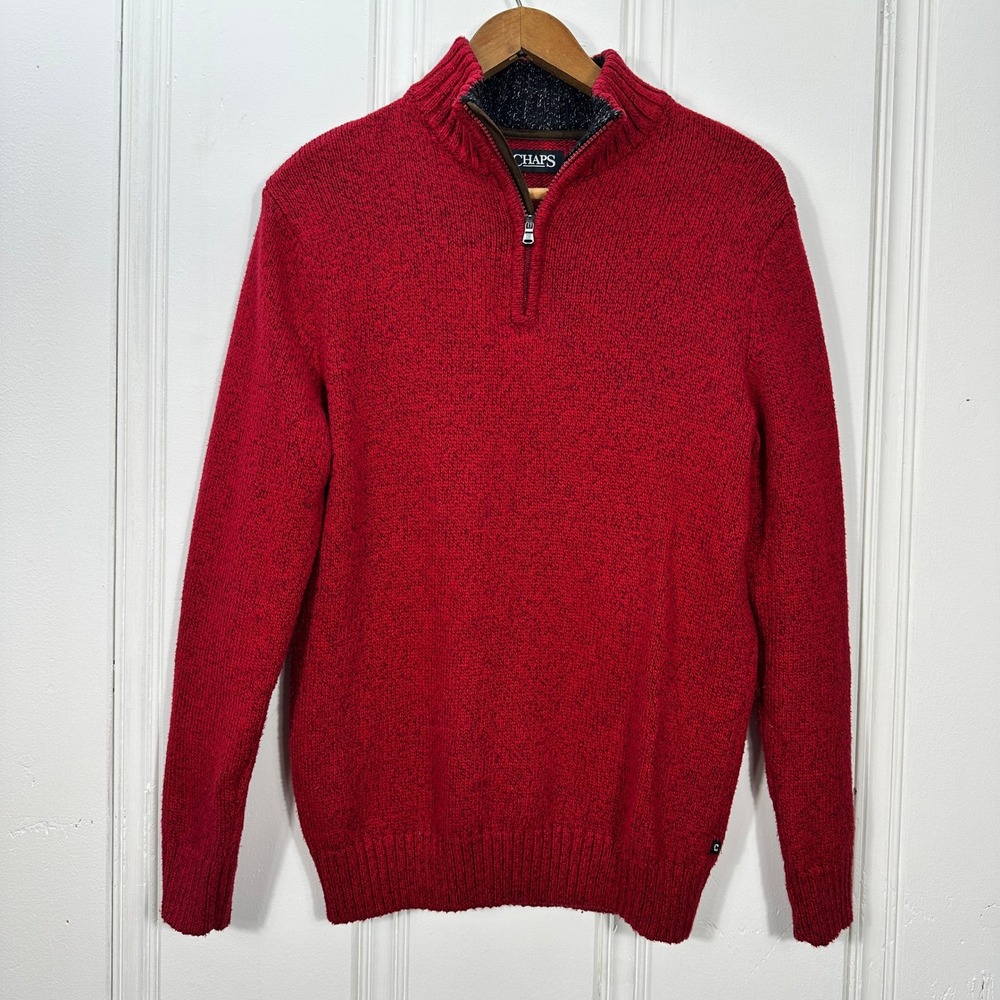 Chaps Quarter Zip Sweater Mens Small Red Excellent Marl Knit Pullover